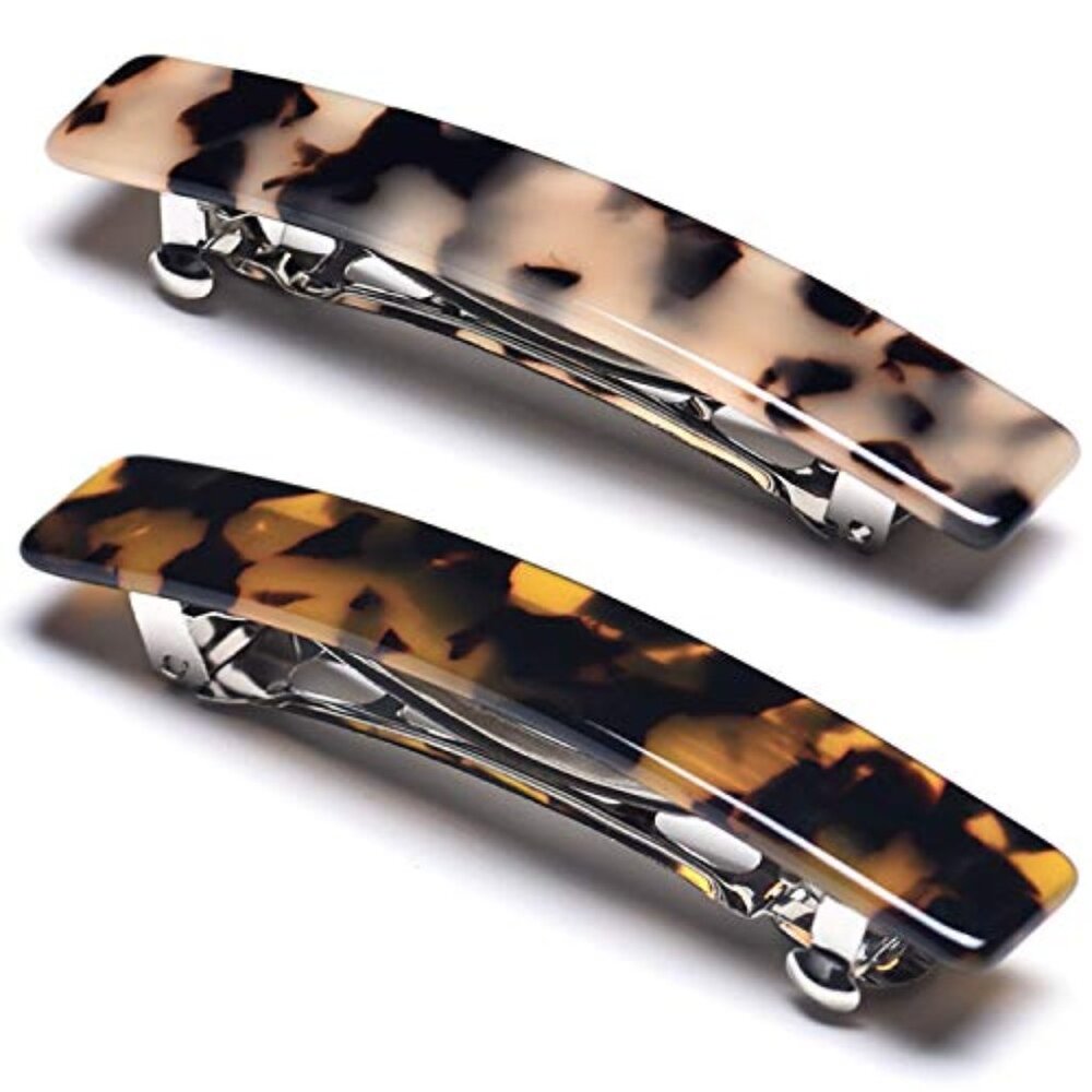 2PCS French Design Hair Barrette Tortoise Shell‎ Celluloid Rectangle Hair Clips